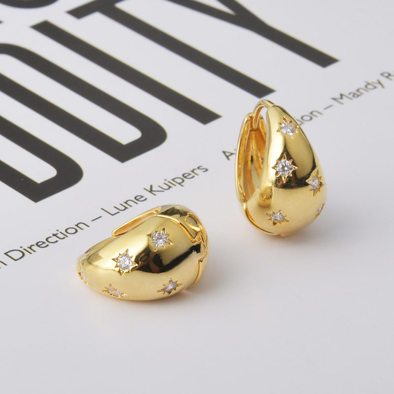 Wholesale Retro Exquisite Personalized Round Eight-Pointed Star Zircon Earrings