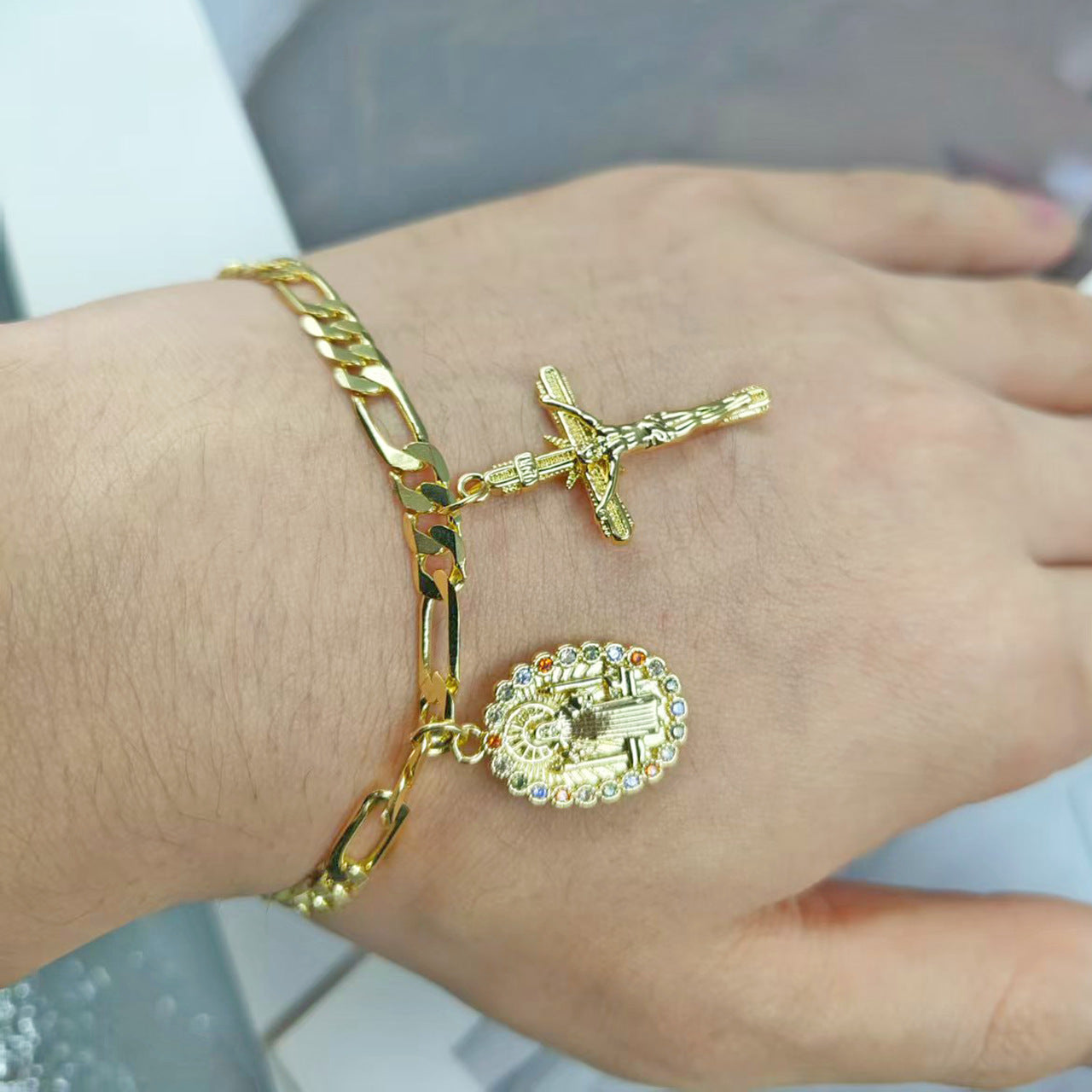 Wholesale Bronze Virgin Mary Cross Bracelet