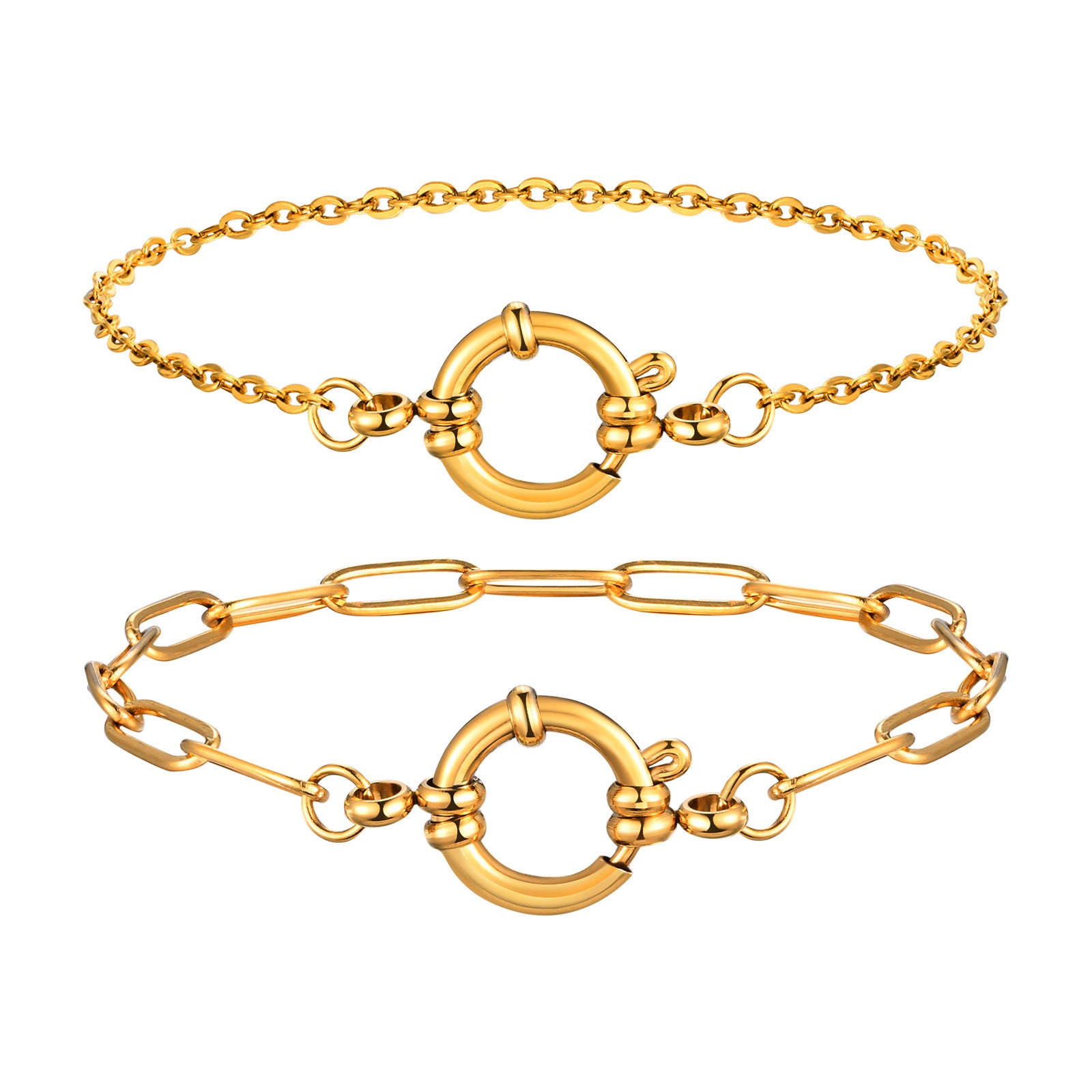 Wholesale Women S Gold Stainless Steel Flat Cross Chain Bracelet Bubble Clasp Fashion Jewelry Everyday Accessory For Boutique Resale