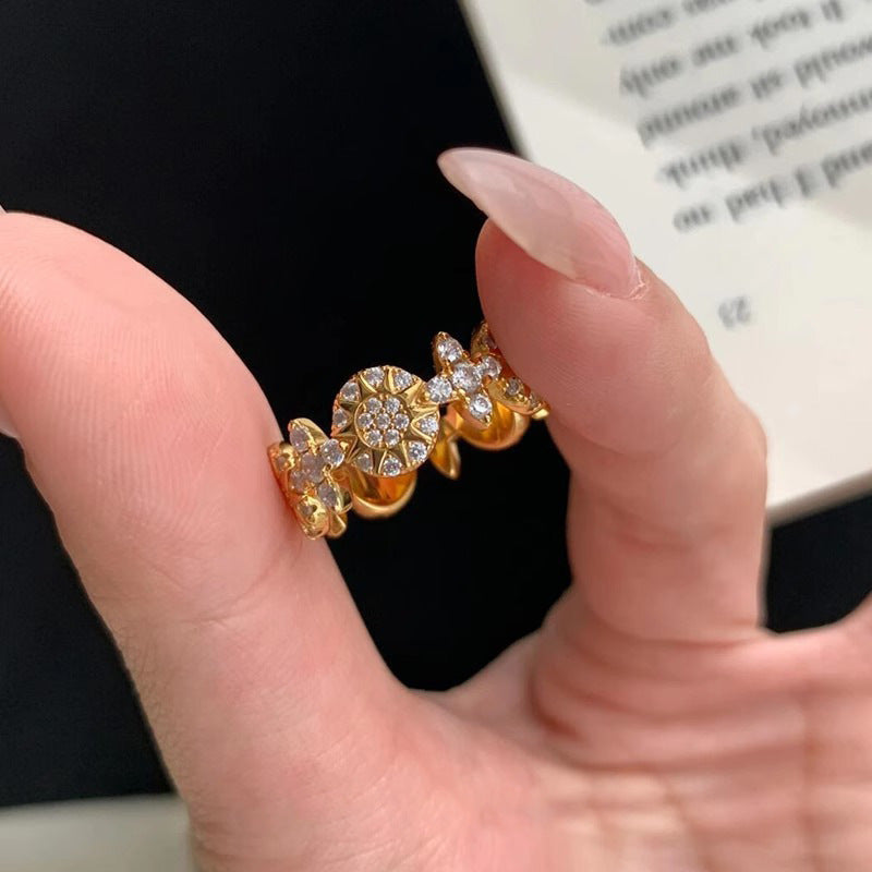 Wholesale Compass ring sunflower personality ring