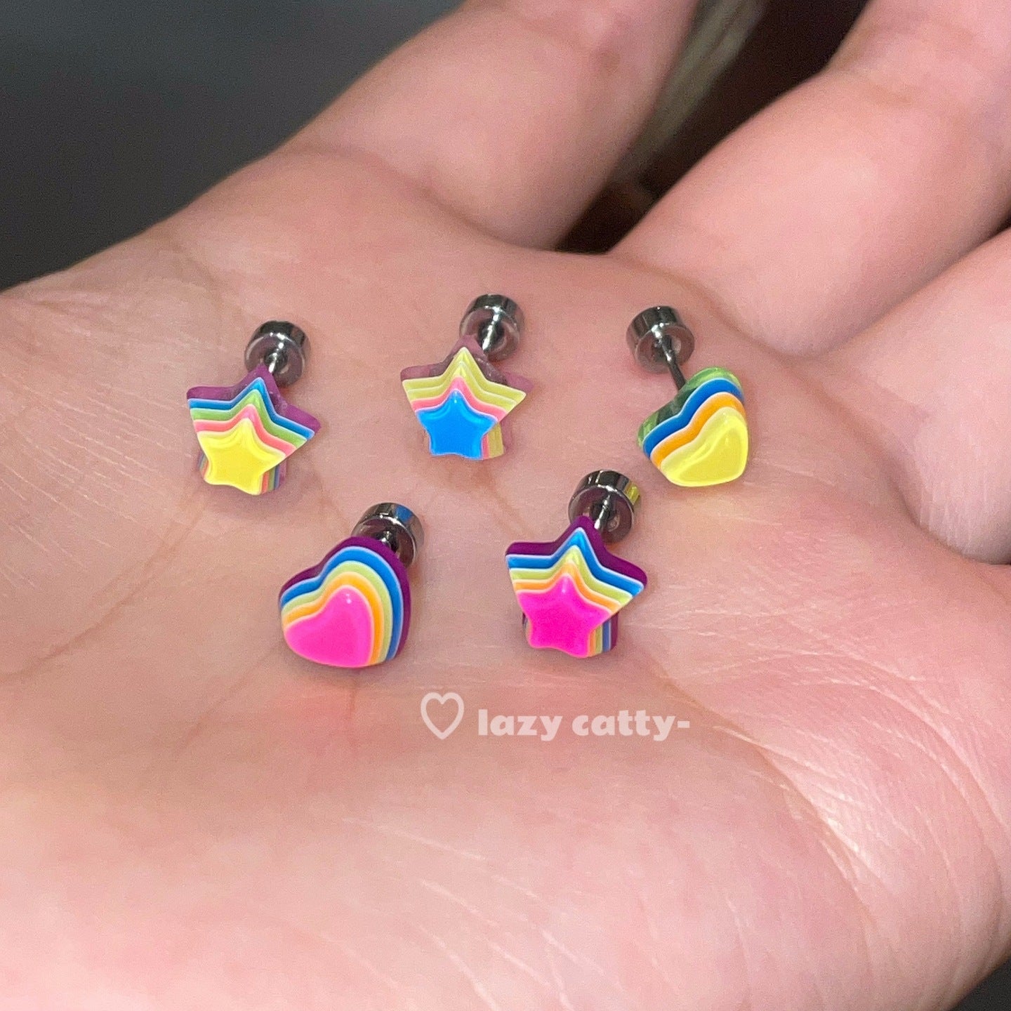 Wholesale Titanium Steel Dopamine Candy Star Heart Earrings