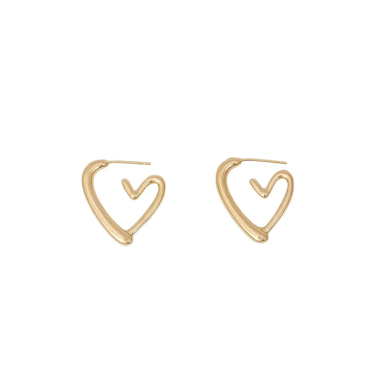 Wholesale Chic Open Heart Dangle Earrings For Women Geometric Gold Tone Earrings Stylish Jewelry Accessory Boutique Resale And Gift