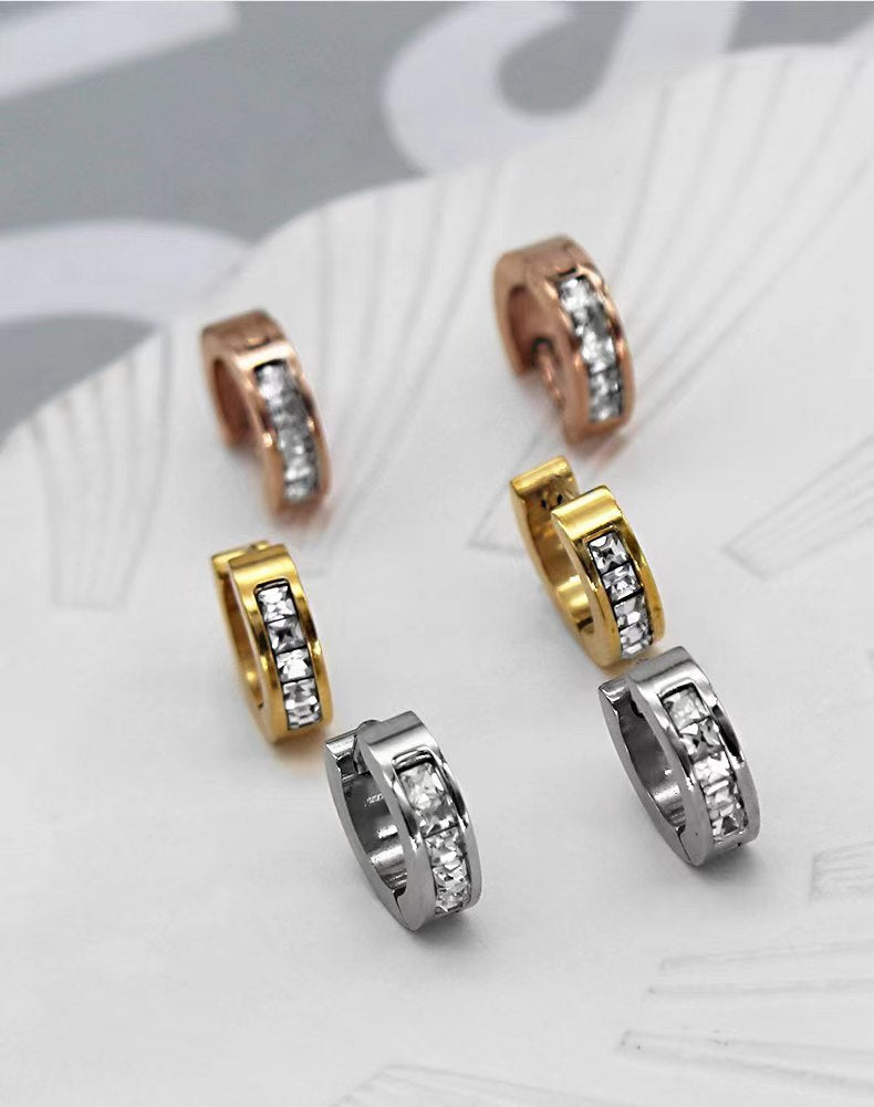 Wholesale Titanium Steel Small Square Diamond Ear Buckle Earrings