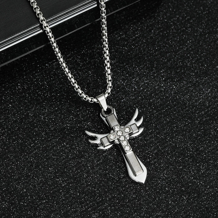 Wholesale Titanium Steel  Cross Necklace  Hip-Hop All-Match Pendant Necklaces