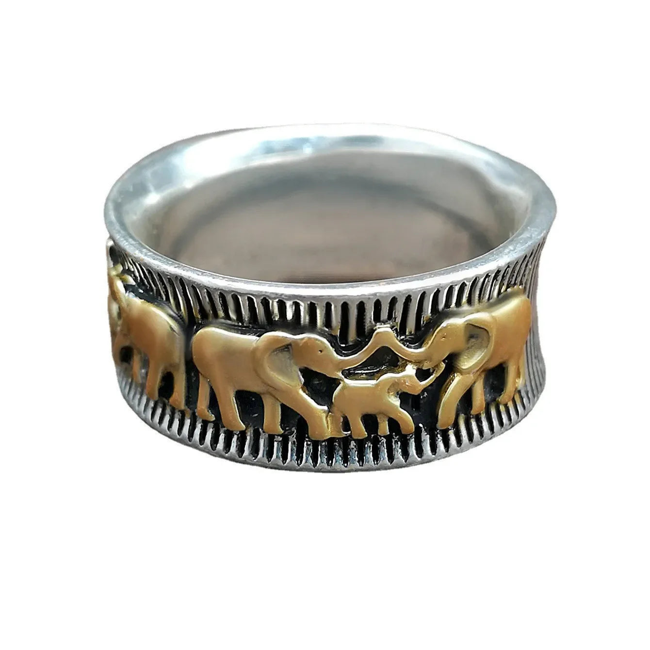 Wholesale  Retro Animal Elephant Ring Double Color Gold Plating  Ring