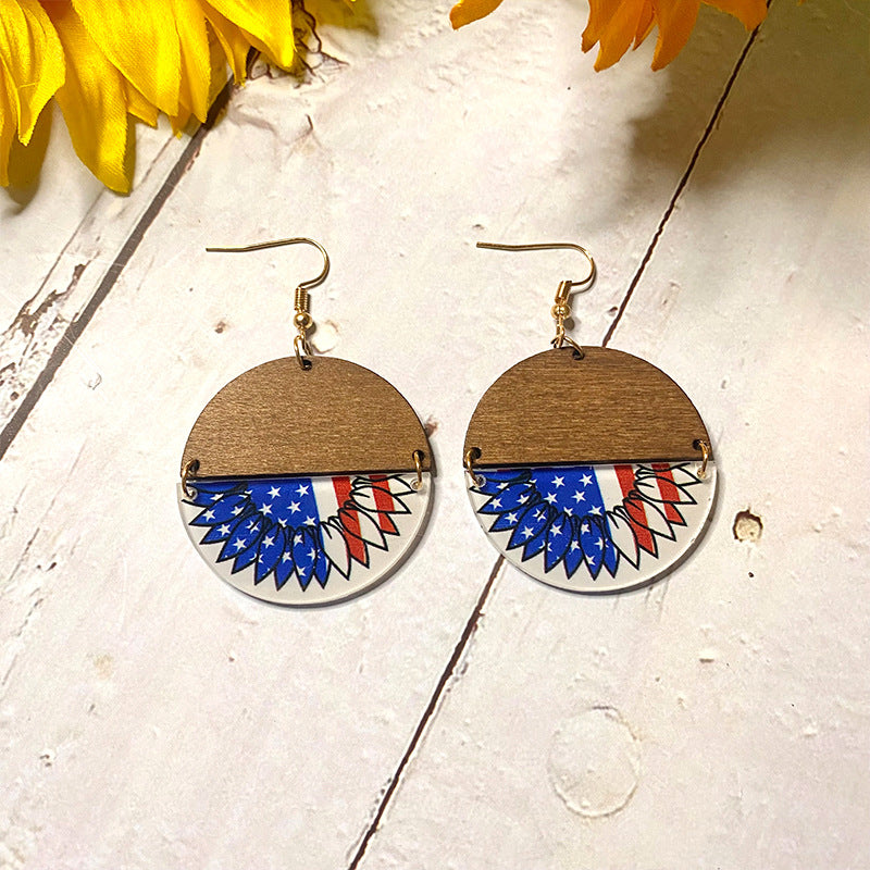 Wholesale Flag Earrings Independence Day Acrylic Wood Stitching Earrings