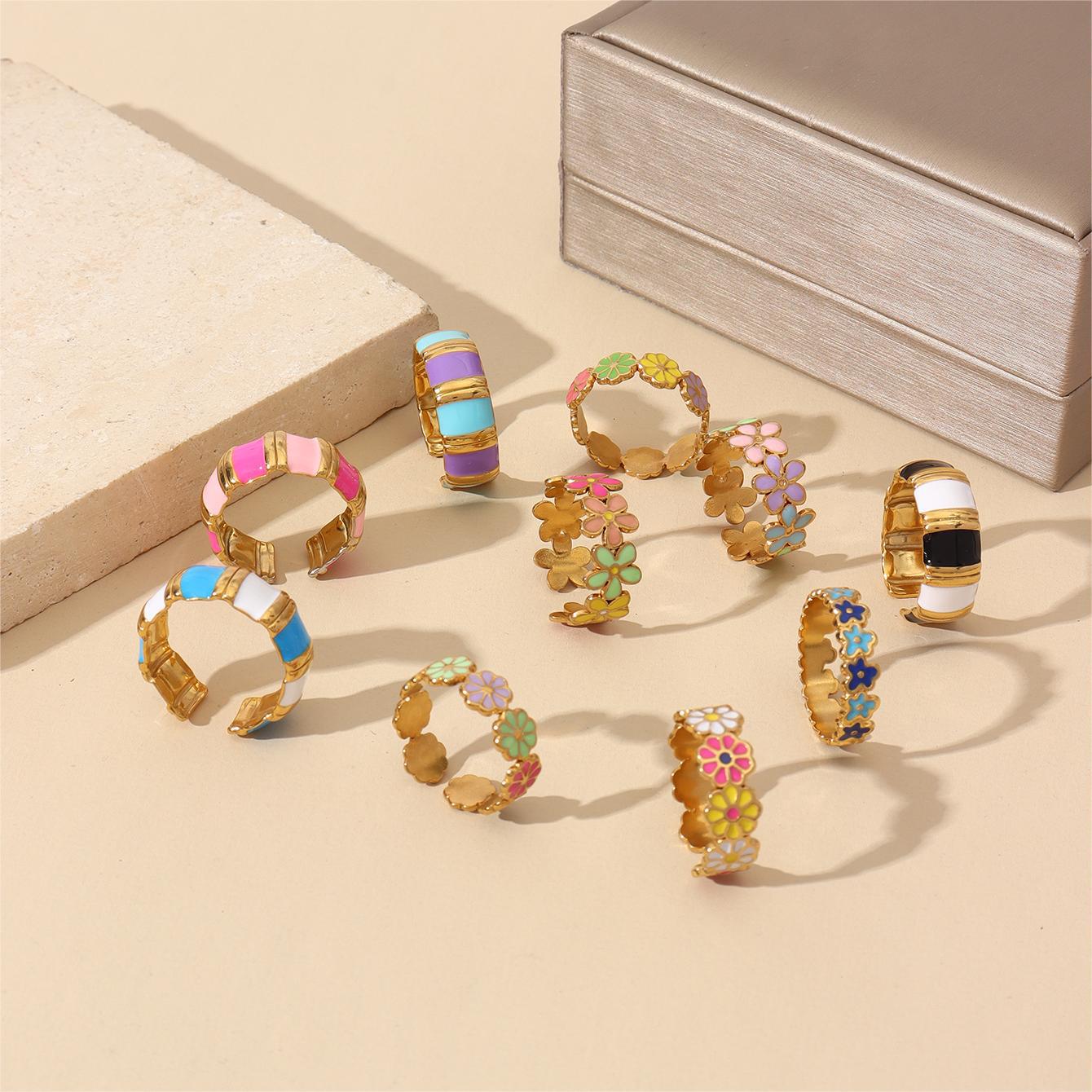 Wholesale Oil Dripping Colorful Flower Pumpkin Ring 18k Gold Plated Rings ACC-RS-MuC002