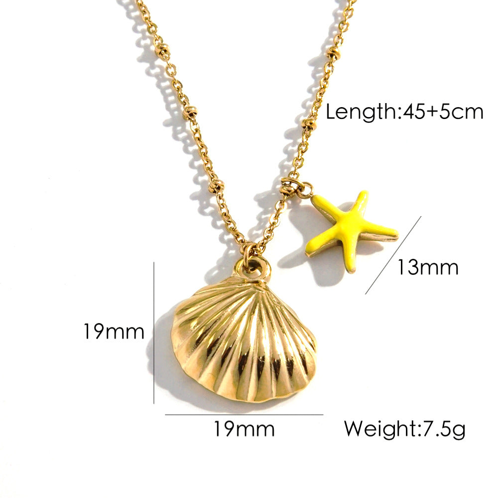 Wholesale Stainless steel Shell Starfish Double Pendant Necklace