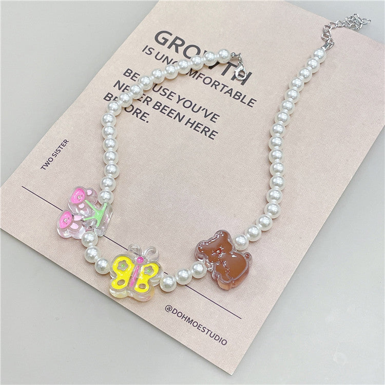 Wholesale Cartoon cute bear cute  pearl bracelet necklace