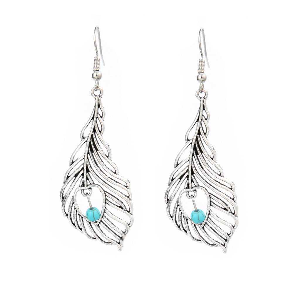 Wholesale Turquoise Geometric Tassel Earrings Antique Silver Retro Fashion Accessory for Everyday Wear or Gift