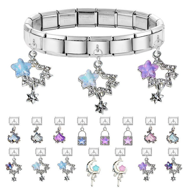 Wholesale Italian Charm Bracelet 9mm DIY Pink Purple   Creative Stainless Steel Composable Bracelet