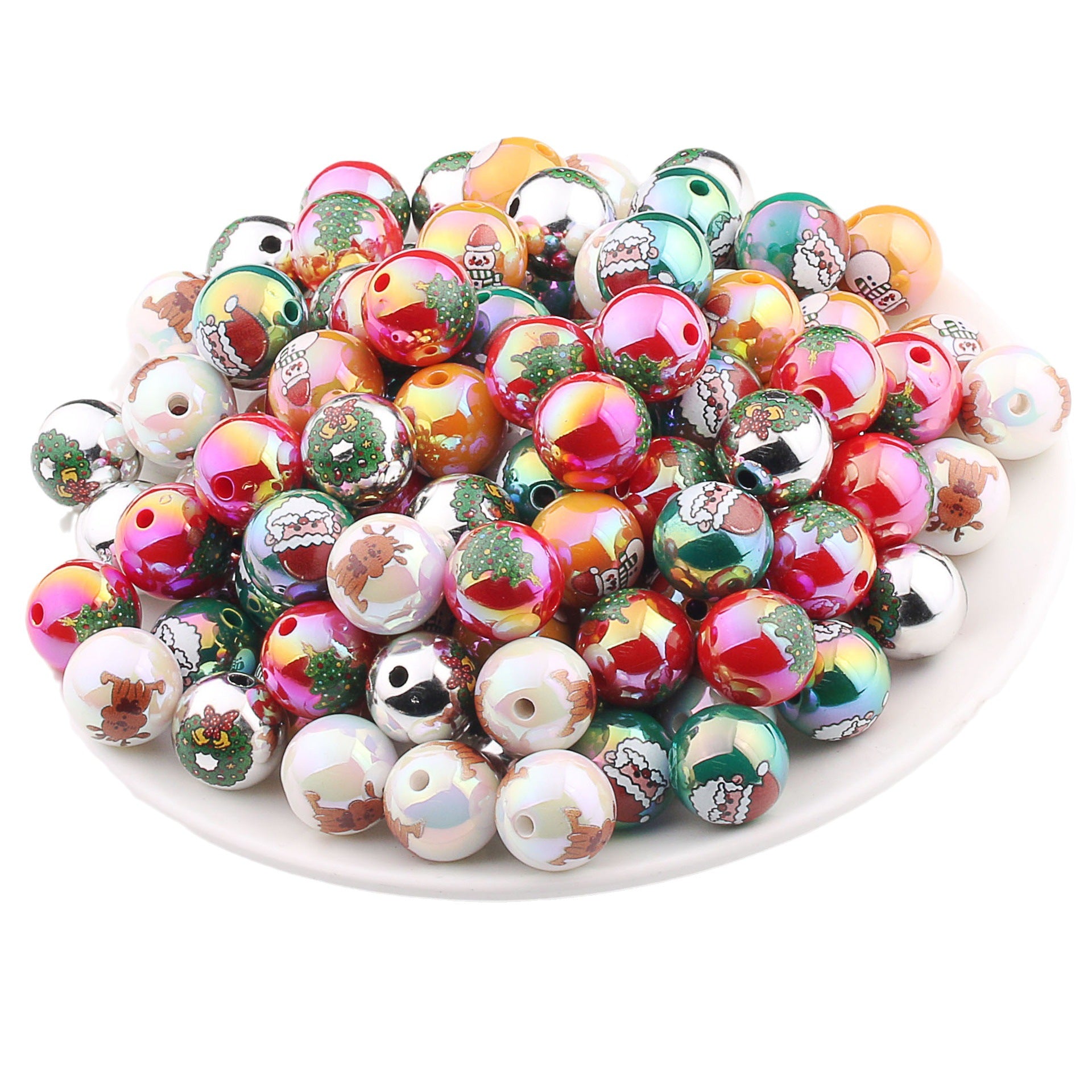 Wholesale 20pcs 16mm Christmas UV Color Printed Acrylic Round Beads DIY Bead Accessories ACC-BDS-ZhiXiang002