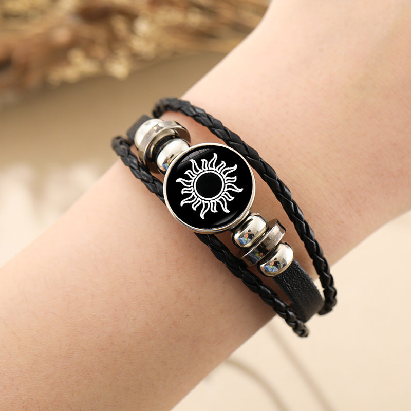 Wholesale Sun and Moon Lovers Retro Punk Multi-layer Beaded Braided Leather Bracelet