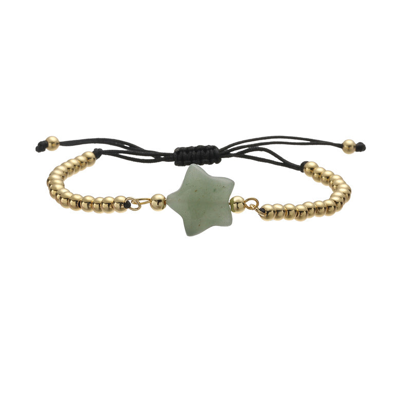 Wholesale Gold Plated Copper Star Charm Bracelet Quartz Tiger Eye Green Aventurine Beads Handmade Unisex Wedding Gift Fashion Accessory