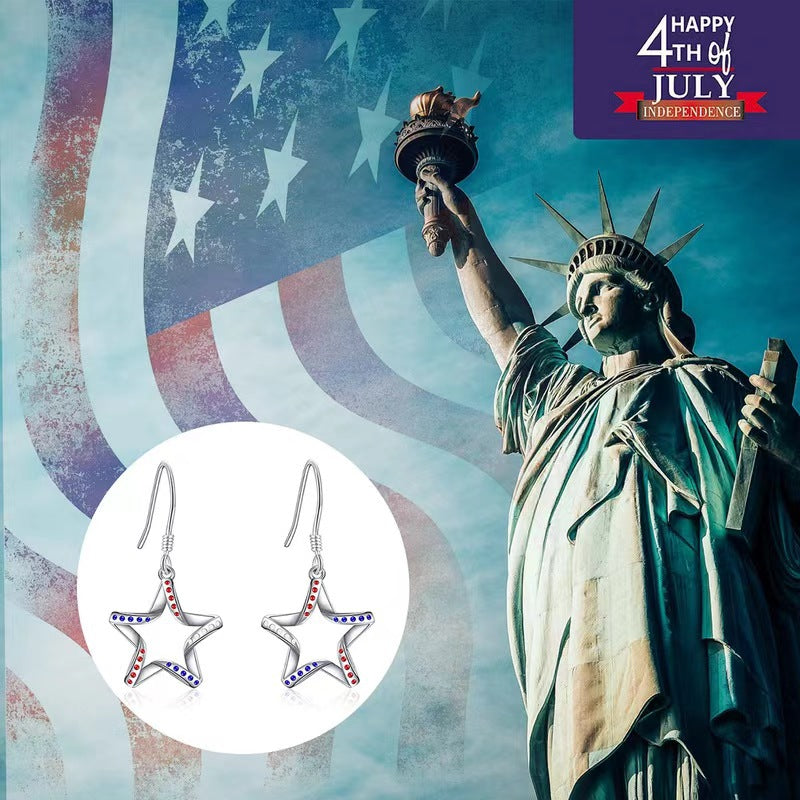 Wholesale  American Independent Day Earrings  Five-pointed Star Alloy Ear Hooks
