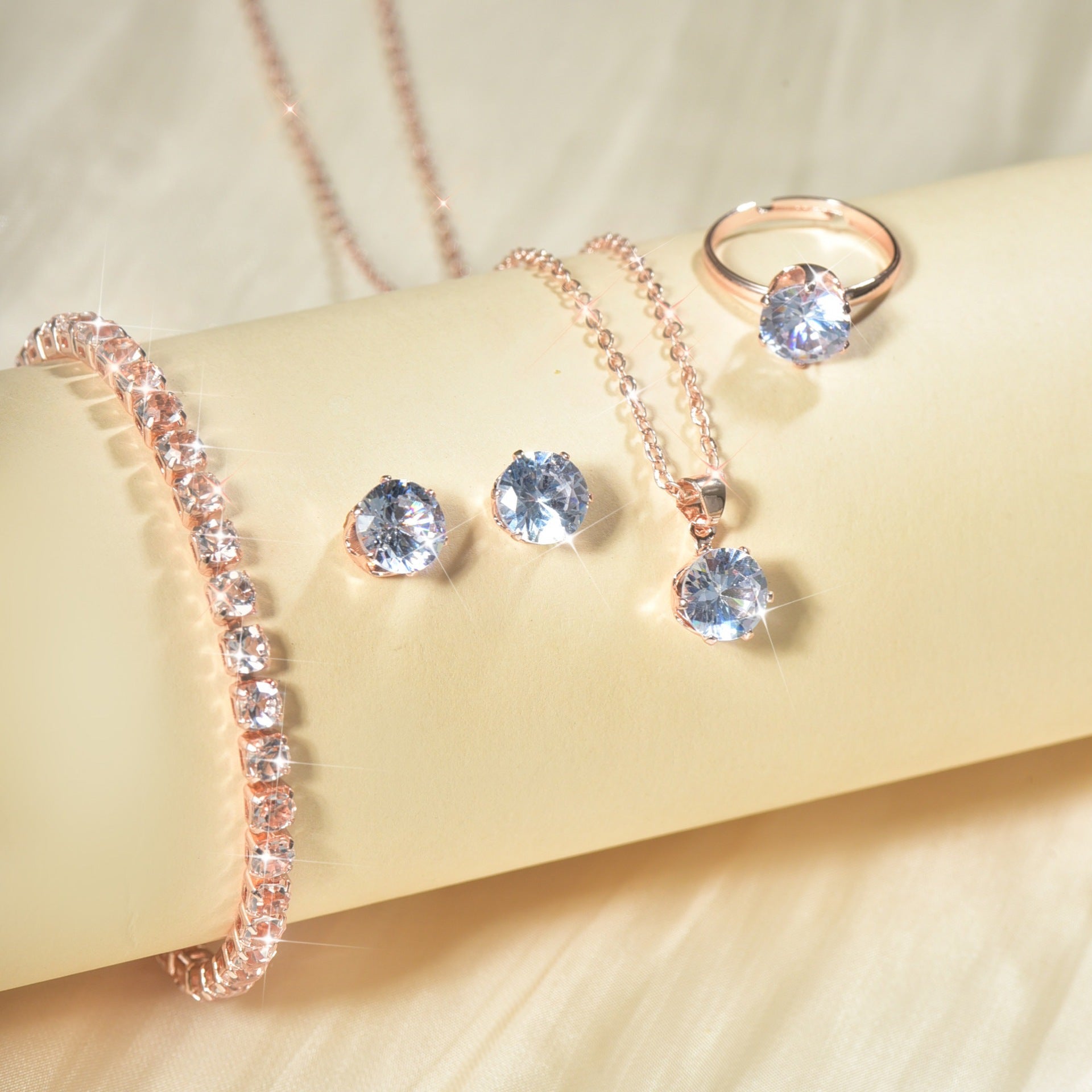 Wholesale Zircon Earrings Necklace Ring Bracelet Four-Piece Set Accessories