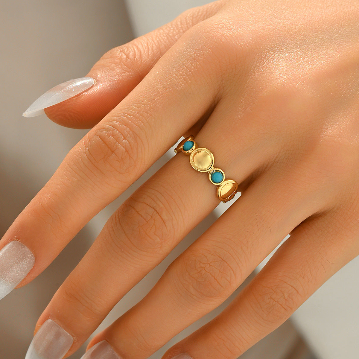 Wholesale Vintage Geometric Turquoise Open Ring - Fashion Jewelry Accessory for Women