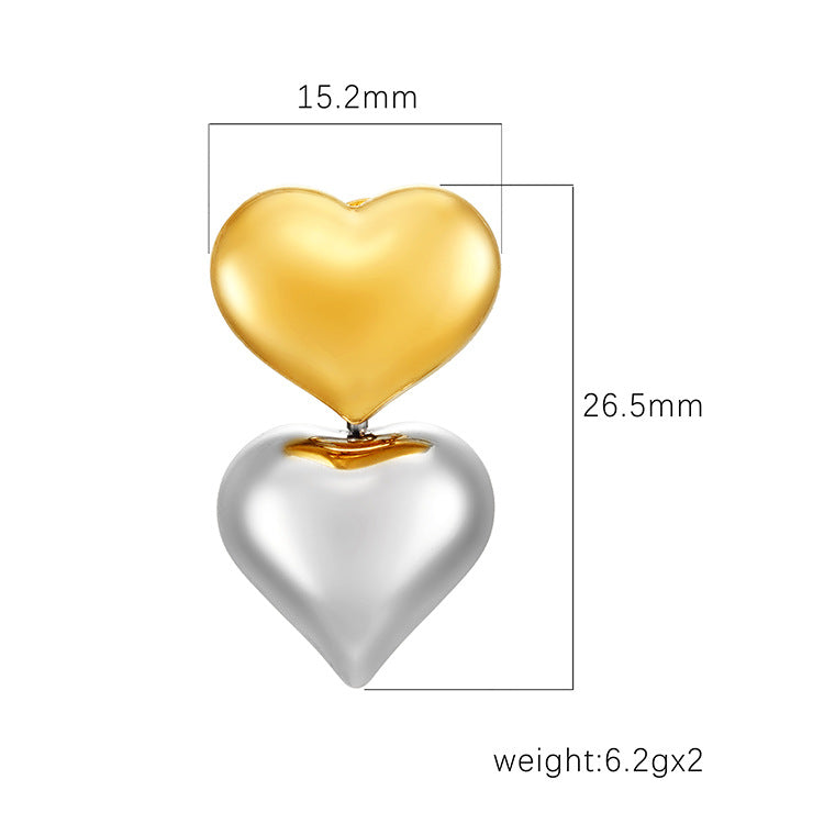 Wholesale  hollow love light luxury stainless steel 18K two-in-one earrings