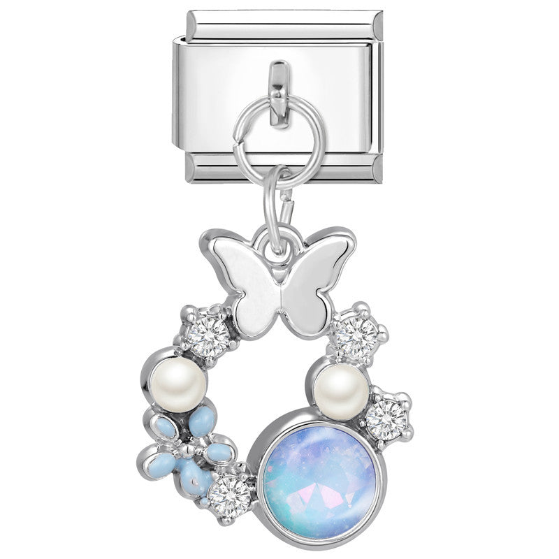 Wholesale Italian Charm Bracelet 9mm DIY Splicing Removable Stainless Steel Blue Purple Butterfly Composable Bracelet