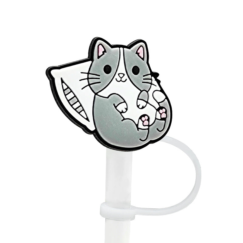 Wholesale 10pcs Cute Cat 10mm PVC Straw Cover Soft Straw Tube Cap ACC-SCR-YiBang013