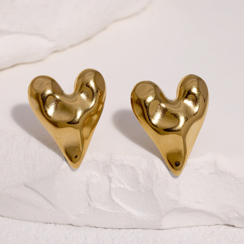 Wholesale Sweet Heart Gold Plated Stainless Steel Earrings Chic Jewelry Accessory For Boutique Resale