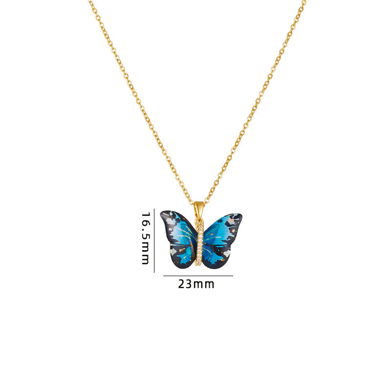 Wholesale Titanium Steel Necklace Epoxy Color Butterfly Pendant Clavicle Chain Choker Necklace ACC-NE-Rongc008
