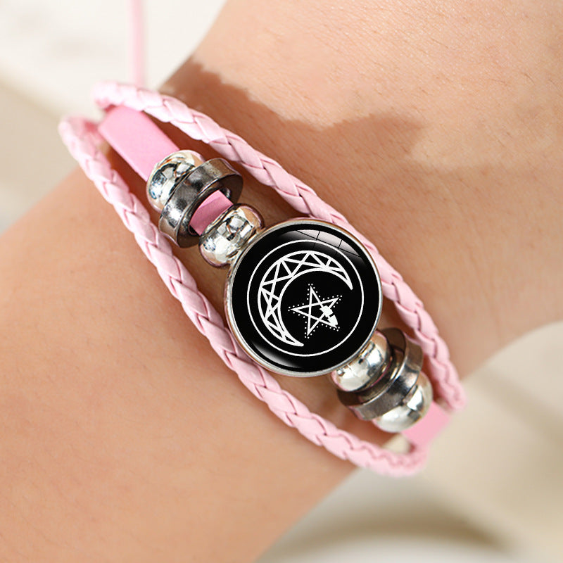 Wholesale Sun and Moon Lovers Leather Vintage Punk Multi-layer Braided Bracelet Layered Bracelet Set