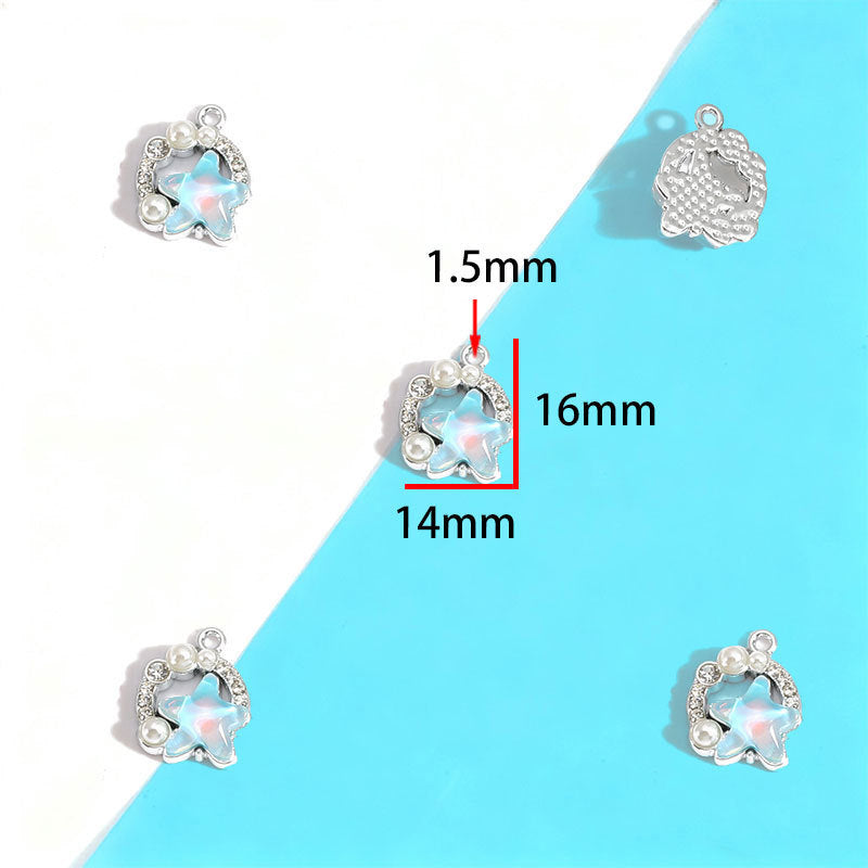 Wholesale Electroplated Zinc Alloy Blue Star Moon Resin Inlay Pendant Charms For DIY Jewelry Making Bag Charm Keychain Everyday Wear