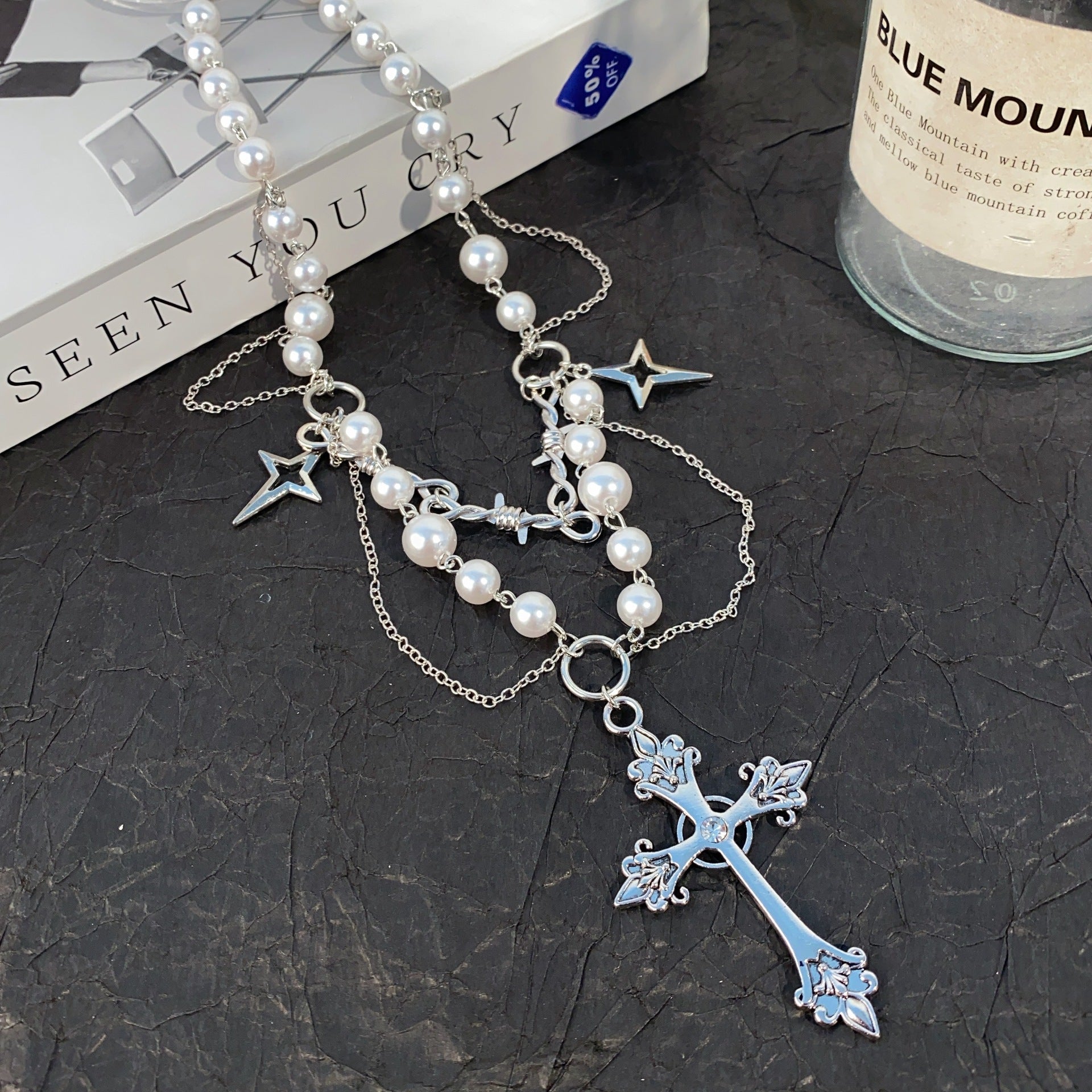 Wholesale Hip Hop Cross Pendant Dark Collarbone Chain Gothic Necklace