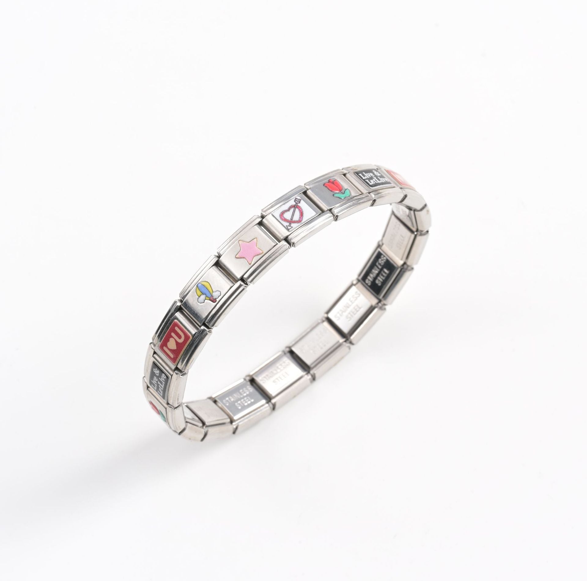 Wholesale Stainless Steel Interlocking Charm Bracelet with Stars and Moon - Everyday Fashion Accessory