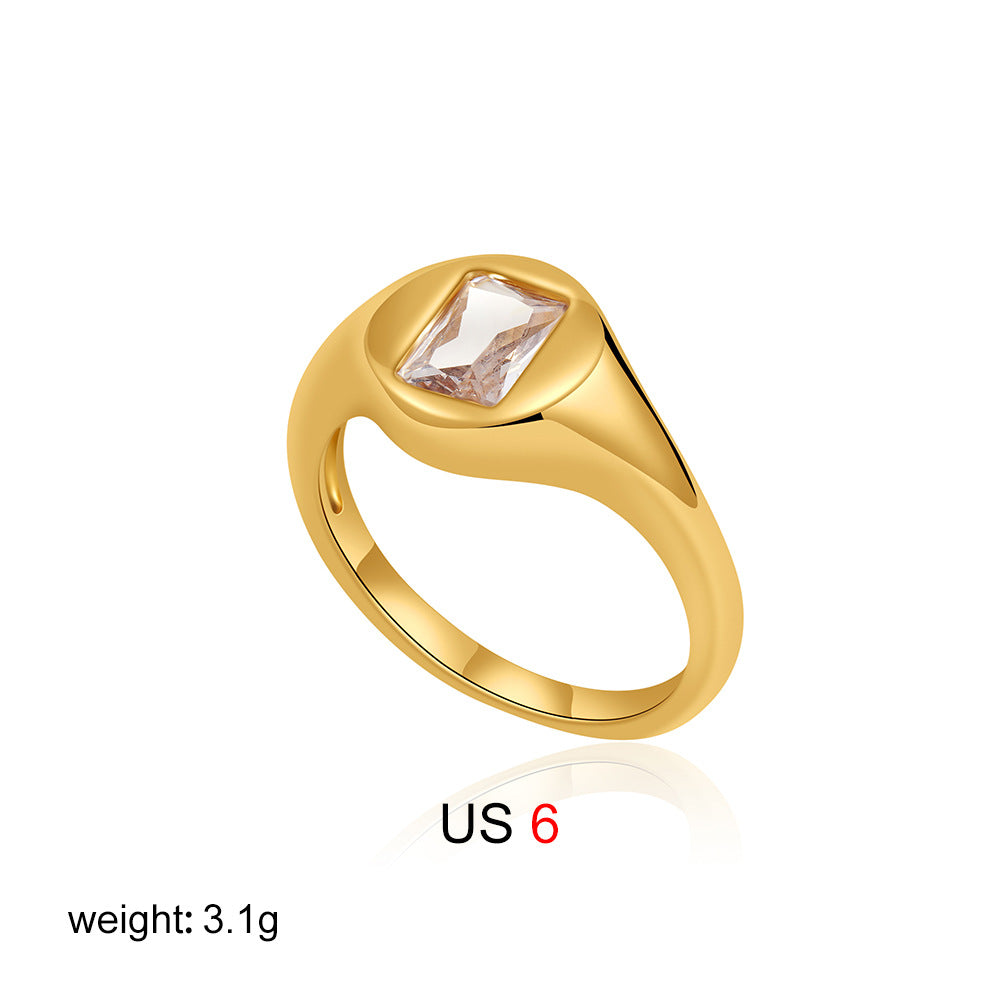 Wholesale  18K Gold Square Zircon Ring  Light Luxury Ring