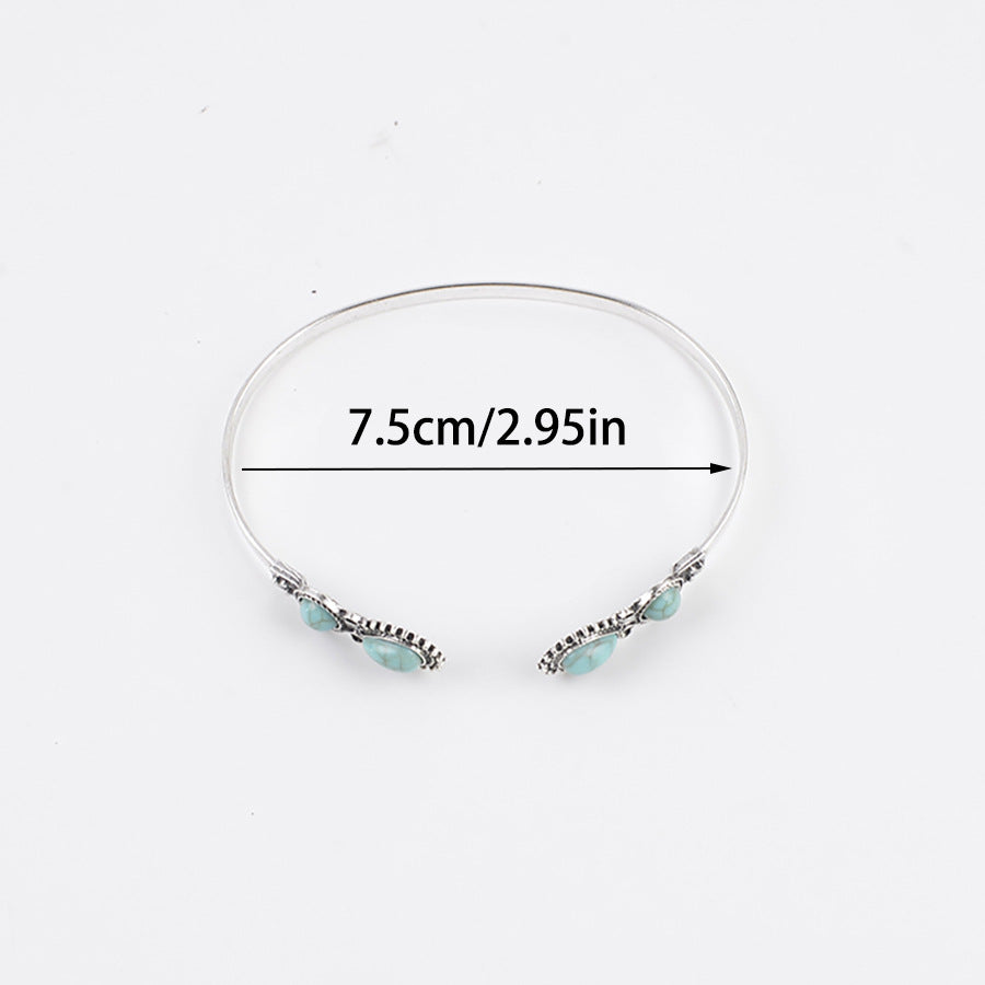 Wholesale Adjustable Electroplated Turquoise-inlaid Vintage Bohemian Style Open Bracelet
