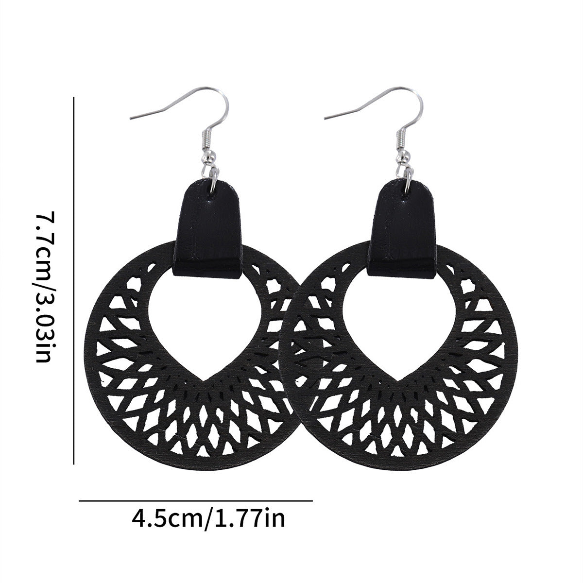 Wholesale Bohemian cut-out round drop earrings in wood PU leather panels reversible earrings