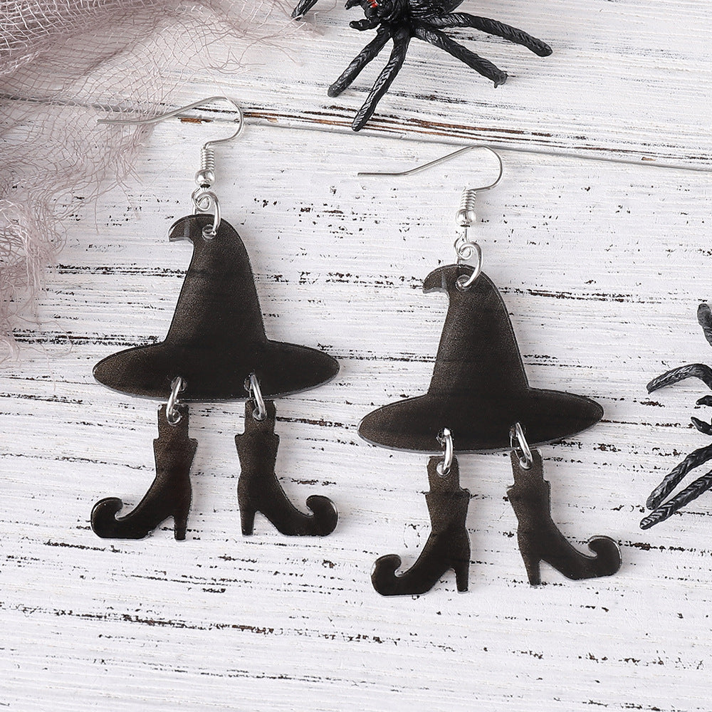 Wholesale  Halloween Gothic Wind Witch Hat Boots Pendant Acrylic Earrings