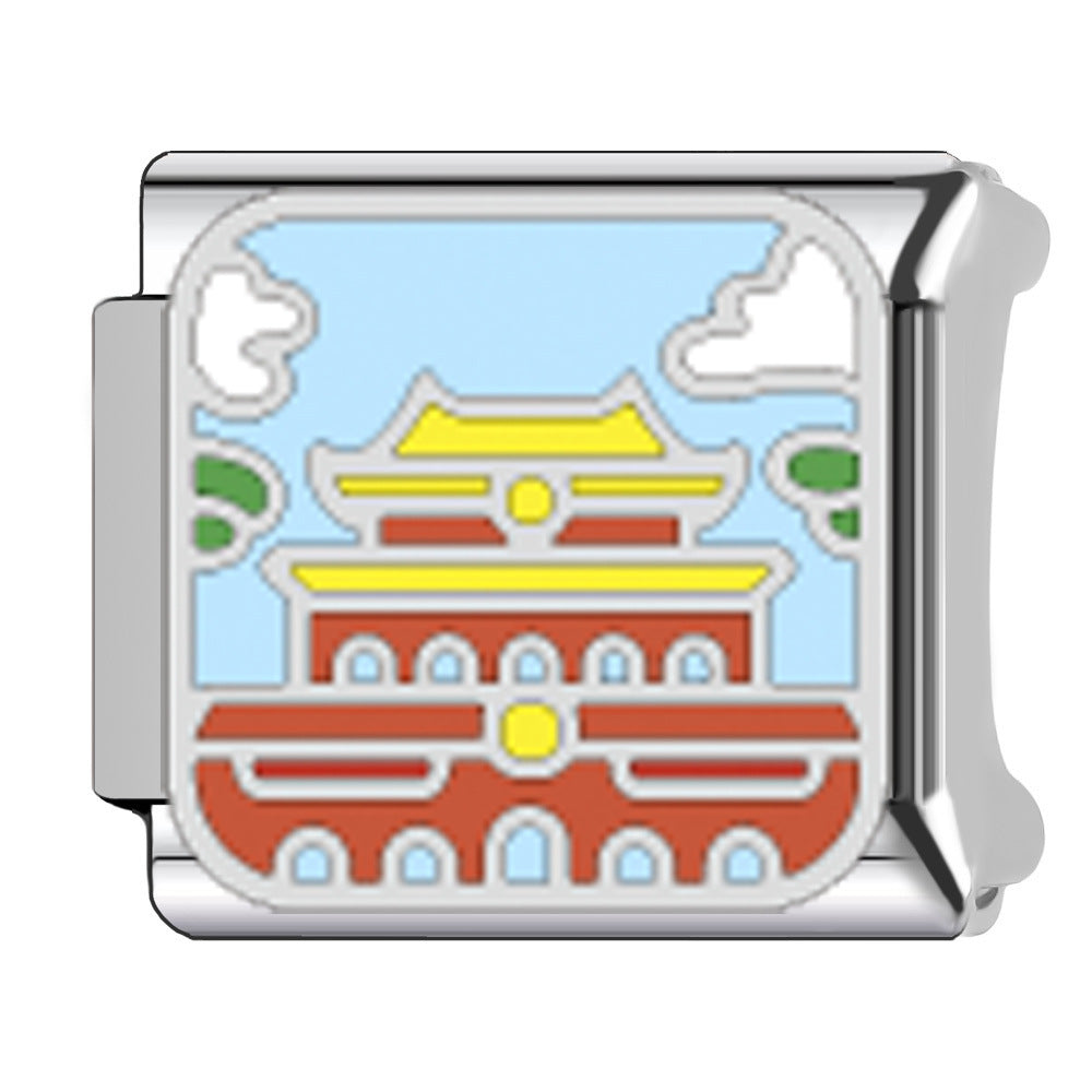 Wholesale   Italian Charm Bracelet 9mm DIY Egyptian pyramid landmark Creative Stainless Steel Composable Bracelet