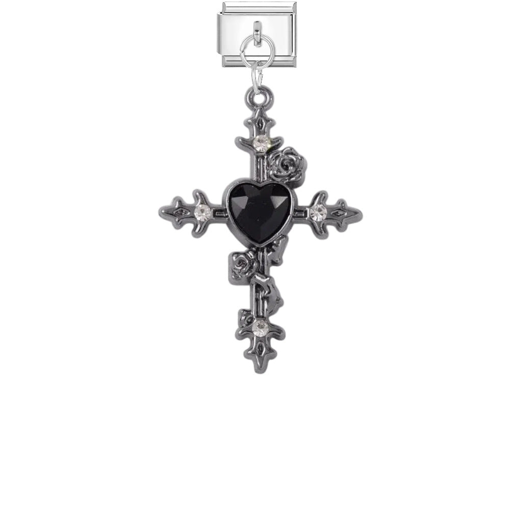 Wholesale Dark Punk DIY Bracelet Strap - Titanium Steel Black Cross Enamel,  Jewelry Accessory for Resale