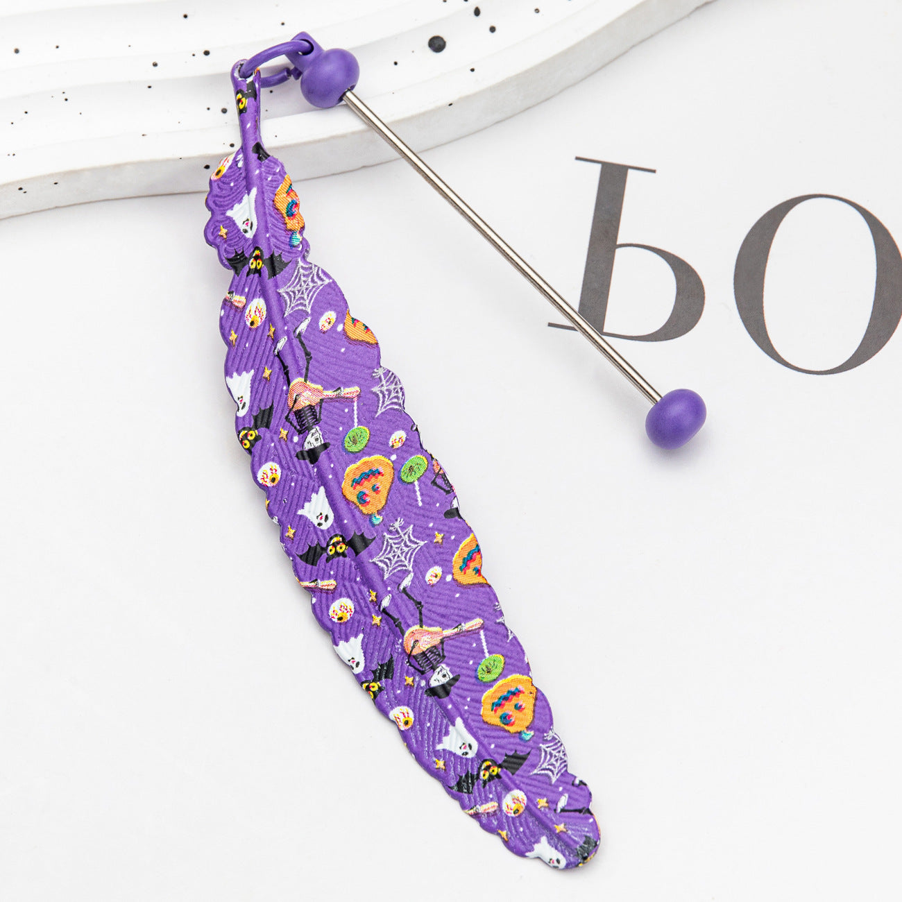 Wholesale Christmas Halloween Feather Bookmark Beadable Metal Bookmark