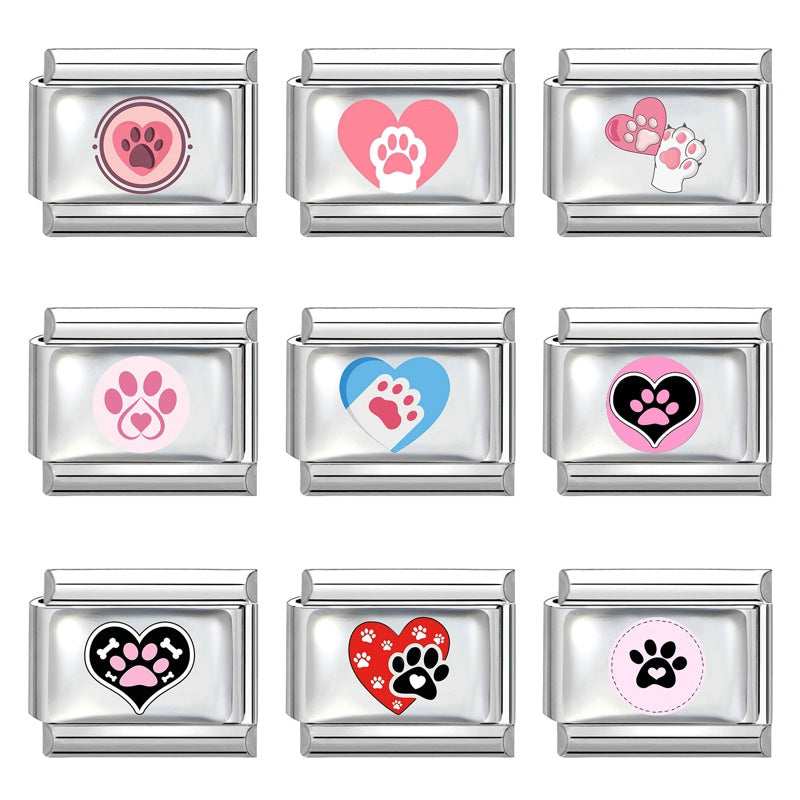 Wholesale Stainless Steel Paw Print Heart Charm For DIY Bracelet Jewelry Making