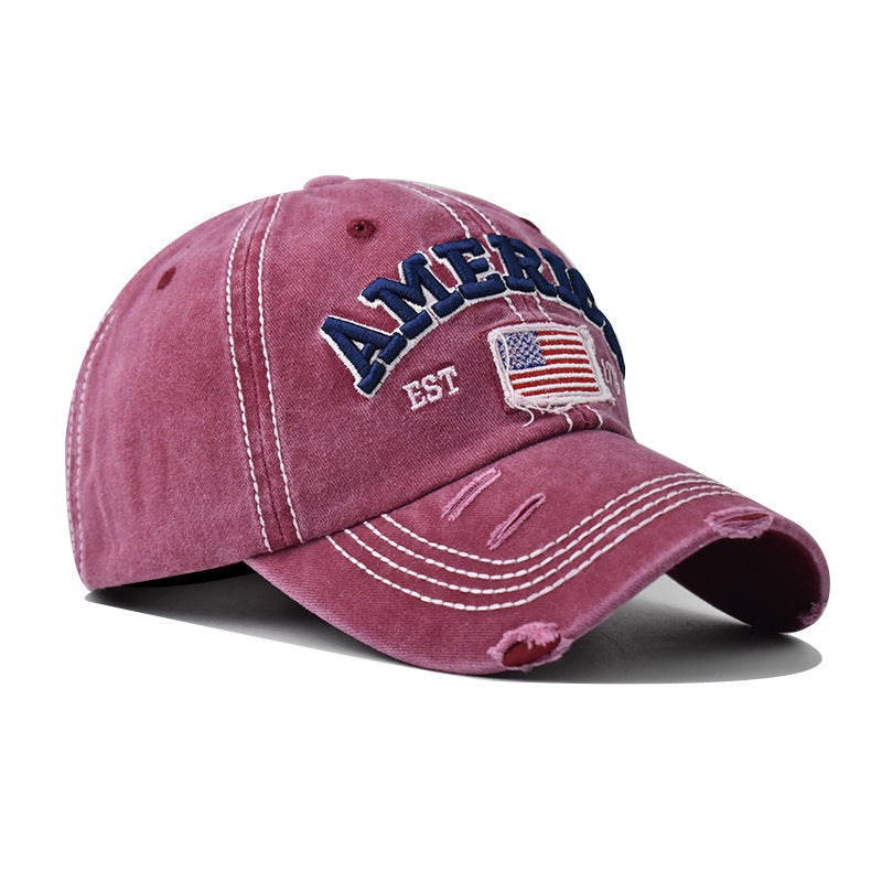 Wholesale  cotton washed hole flag embroidered baseball cap