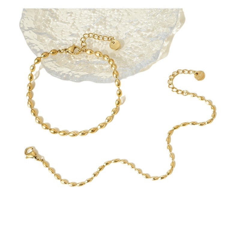 Wholesale Titanium steel rice grain steel bead necklace