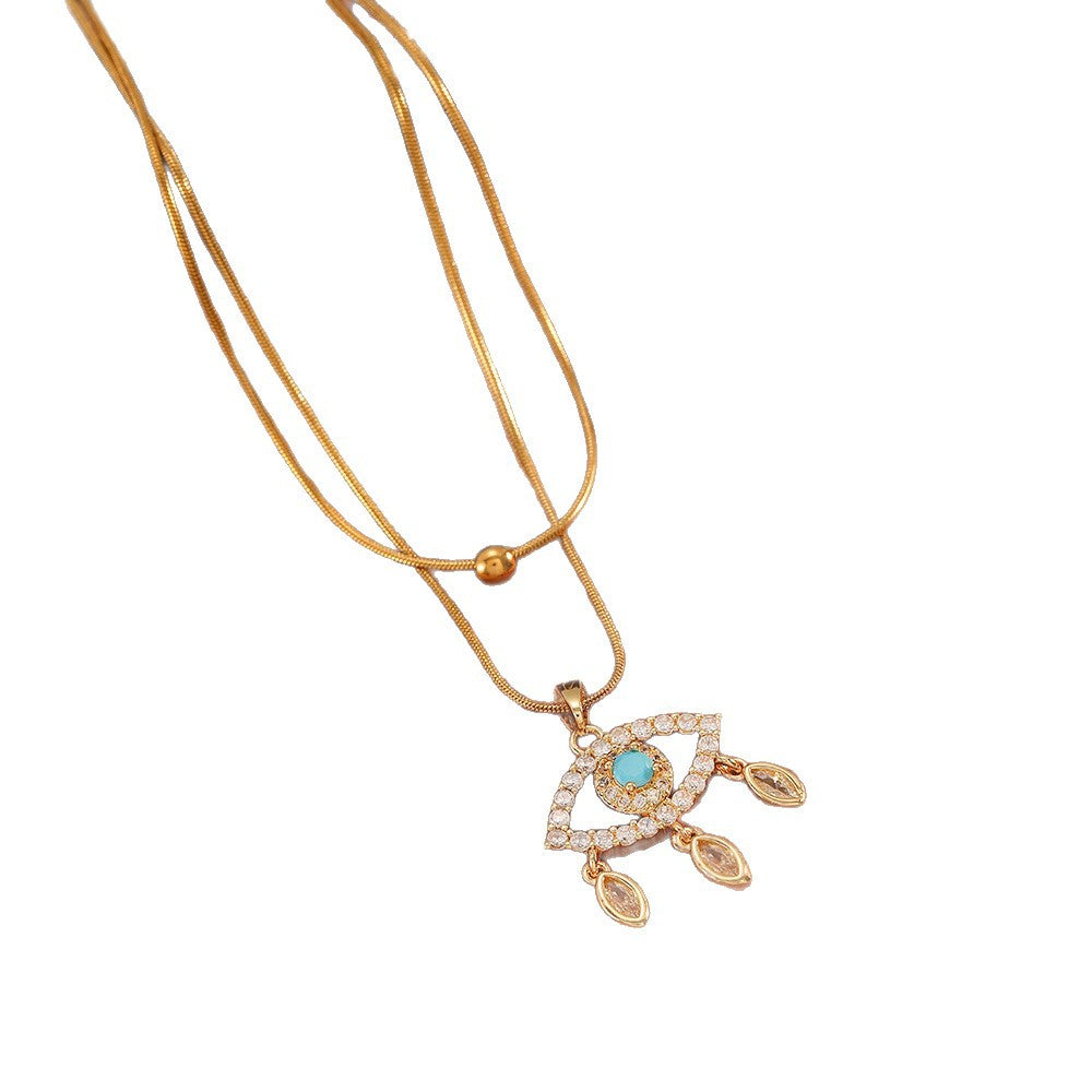 Wholesale Evil Eye Micro-Set Cubic Zirconia Necklace Titanium Steel Chain Fashion Jewelry Accessory Boutique Resale