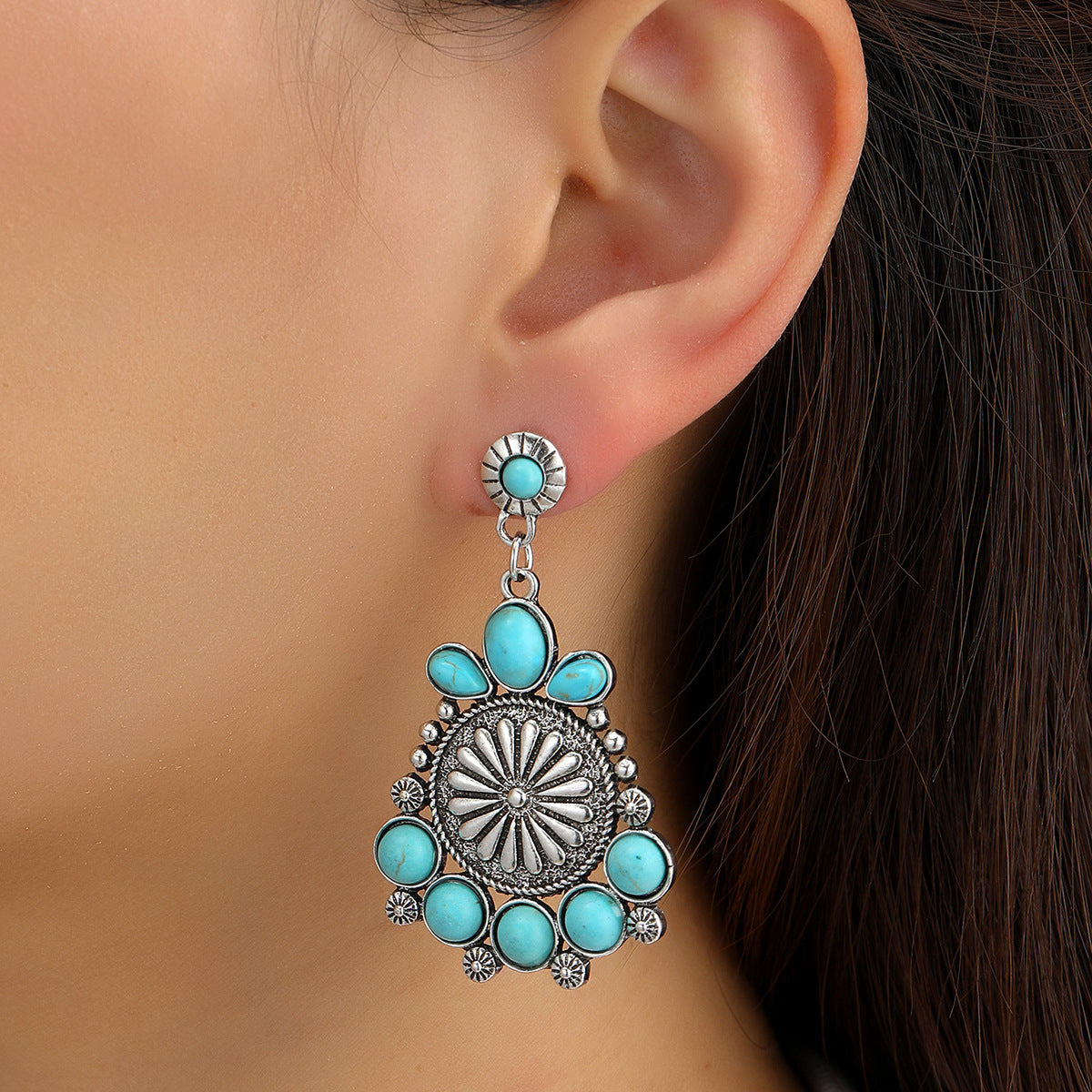 Wholesale Alloy Retro Bohemian Turquoise Celtic Earrings Party Wear Fashion Accessory