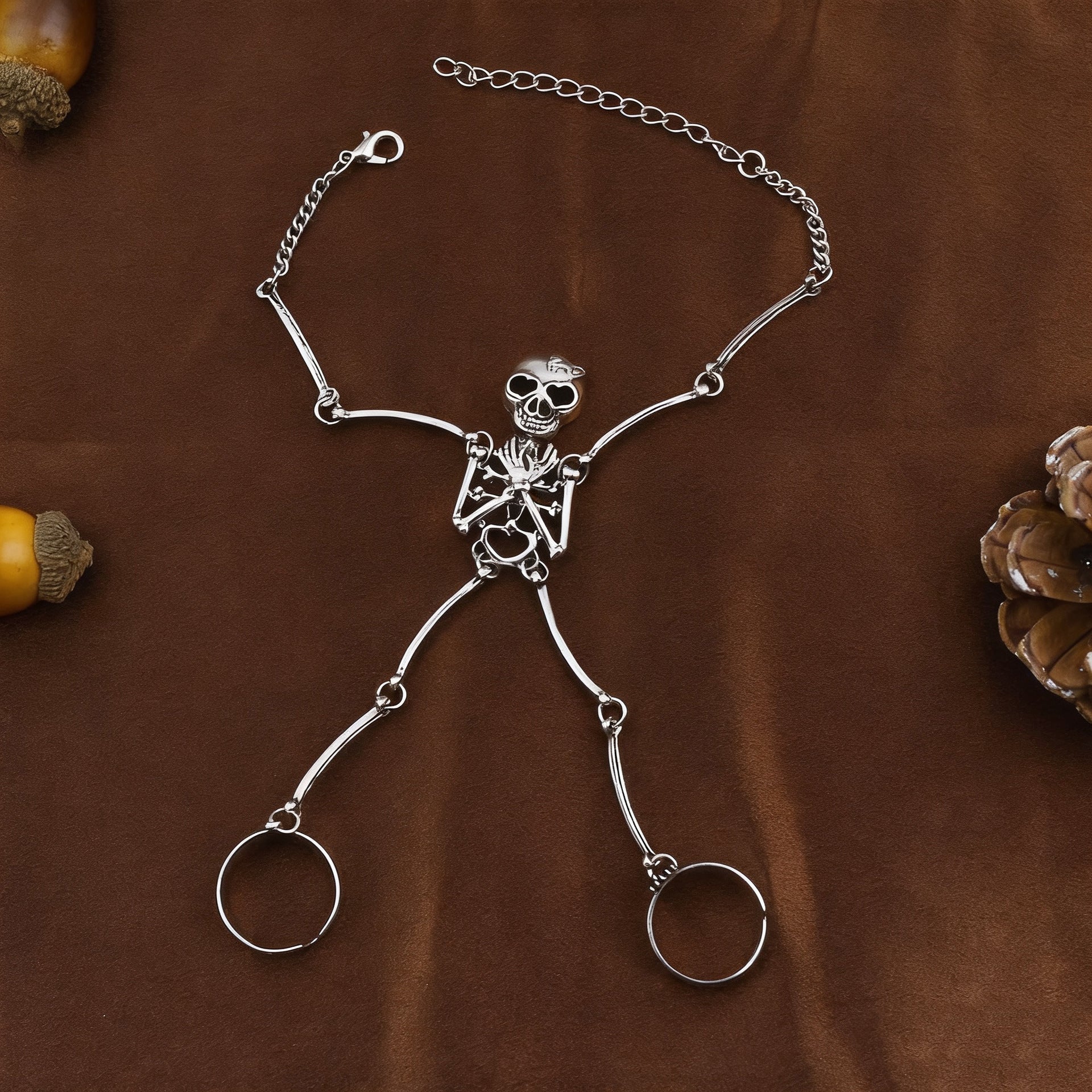 Wholesale Antique Silver Gothic Skull Bracelet Ring Set Zinc Alloy  Jewelry Accessory For Unisex Everyday Wear