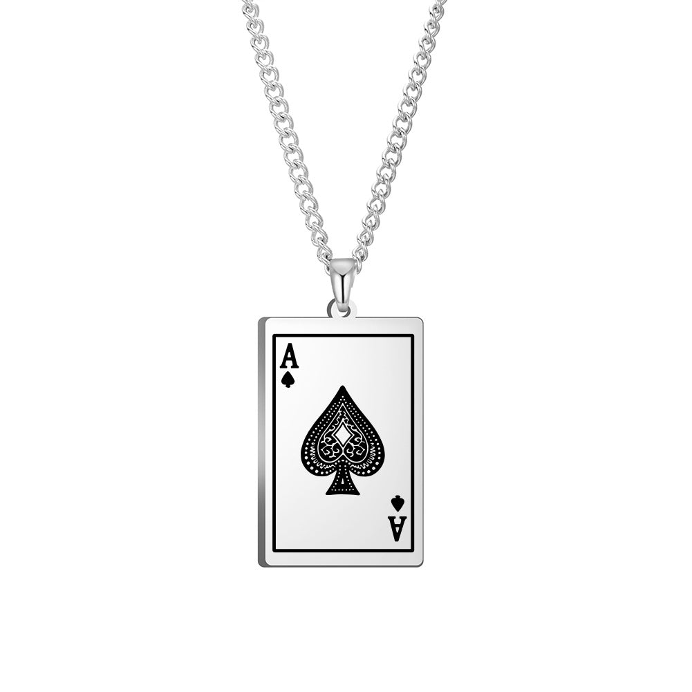 Wholesale Stainless Steel Ace of Spades Playing Card Pendant Men's Necklace ACC-NE-GeXiang008