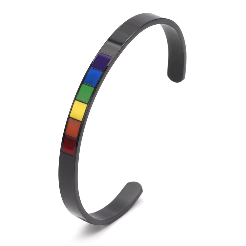 Bracciale a forma di C con apertura arcobaleno a sei colori in acciaio inossidabile all'ingrosso
