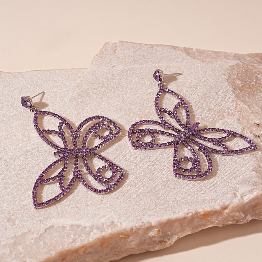 Wholesale Light luxury style diamond zircon butterfly silver needle earrings