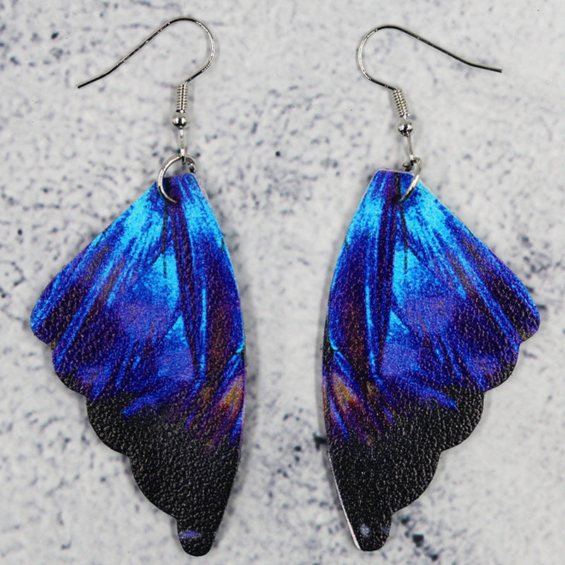 Wholesale Butterfly Leather Wing Pattern Symmetrical Double Sided Print Earrings ACC-ES-Mijun002