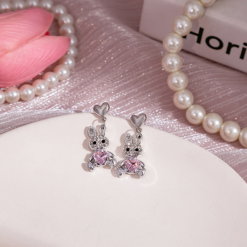 Wholesale Silver Needle pink rabbit dolphin lovely stud earrings