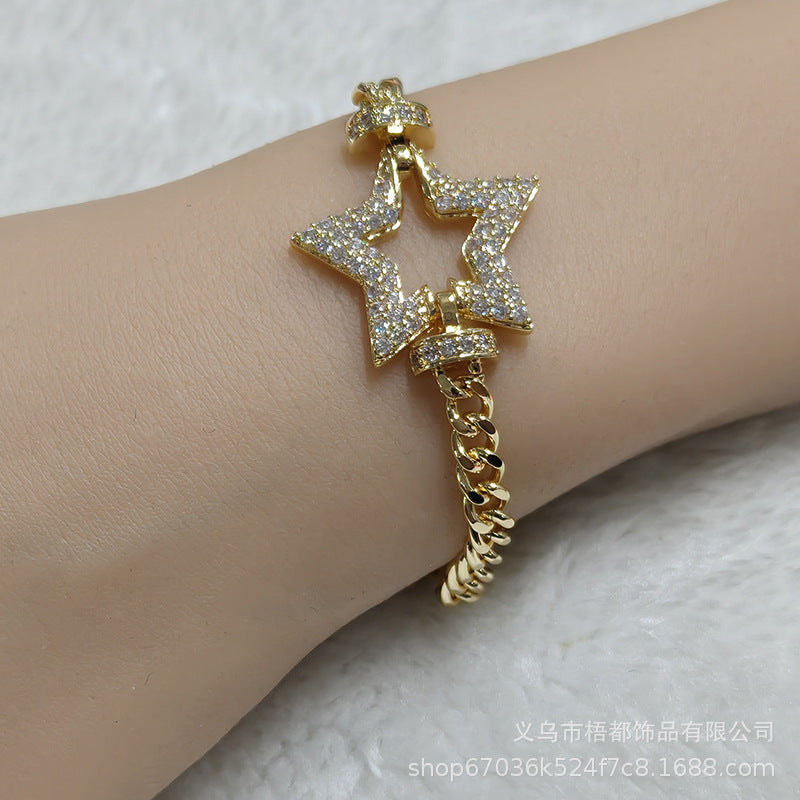 Wholesale Star Cuban Bracelet Copper Gold Plated Fashion Jewelry Accessory for Women