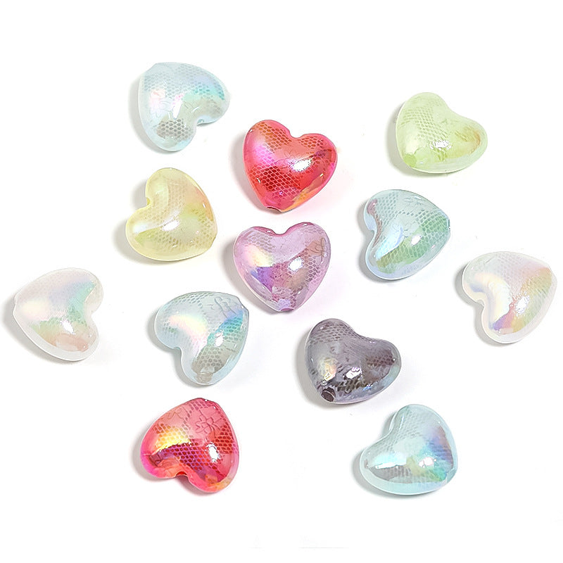 Wholesale 50pcs Acrylic Lace Heart Beaded Print Vertical Hole Beads Diy Accessories ACC-BDS-BLG068